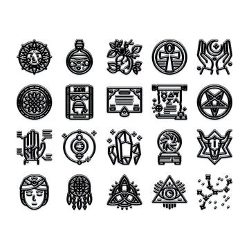 Esoteric symbol collection representing occult and mystical concepts Stock Illustration