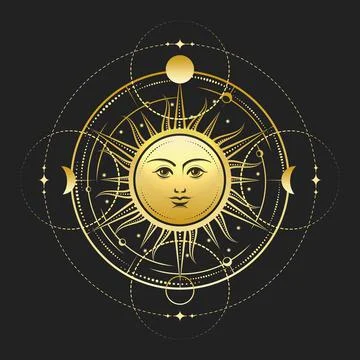 Esoteric Symbol of Sun with Phases of Moon and Stars Illustration Illustratio Stock Illustration