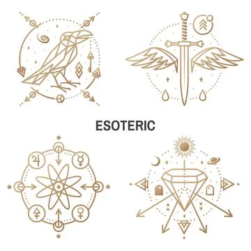 Esoteric symbols. Vector Thin line geometric badge. Outline icon for alchemy or Stock Illustration