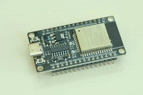 ESP8266 NodeMCU microcontroller isolated on a white background Foto stock