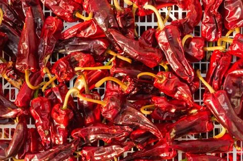 Espelette peppers drying Foto stock