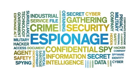 Espionage animated word cloud,animation tag kinetic typography seamless loop. Stock Footage 254768012