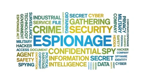 Espionage animated word cloud,animation tag kinetic typography seamless loop. Stock Footage 254768039