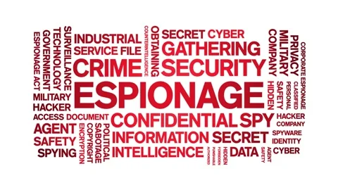 Espionage animated word cloud,animation tag kinetic typography seamless loop. Stock Footage 254768076