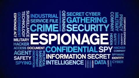 Espionage animated word cloud,animation tag kinetic typography seamless loop. Stock Footage 254768521