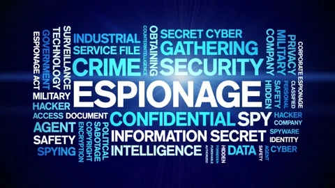 Espionage animated word cloud,animation tag kinetic typography seamless loop. Stock Footage 254769047
