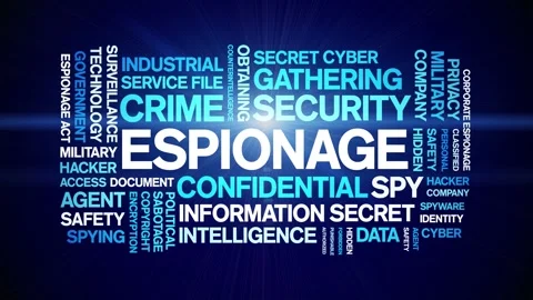 Espionage animated word cloud,animation tag kinetic typography seamless loop. Stock Footage 254769215