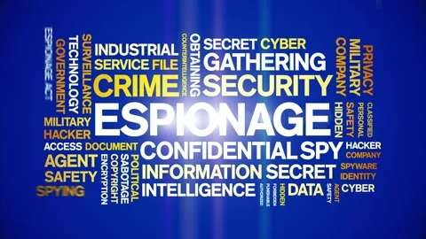 Espionage animated word cloud,animation tag kinetic typography seamless loop. Stock Footage 254770164