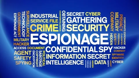Espionage animated word cloud,animation tag kinetic typography seamless loop. Stock Footage 254770580