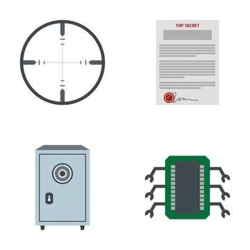 Espionage security intelligence theme with secret document, crosshair, safe.. イラスト素材