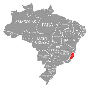 Espirito Santo red highlighted in map of Brazil Stock Illustration