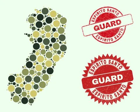 Espirito Santo State Map Collage with Khaki Military Round Elements with 스톡 일러스트