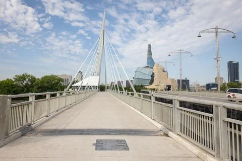 Esplanade Riel bridge with a cloudy blue sky in the background, Winnipeg, Manito Stock Photos