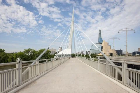 Esplanade Riel bridge with a cloudy blue sky in the background, Winnipeg, Manito Stock Photos
