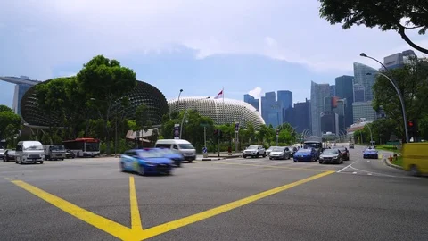 Esplanade road intersection in Singapore Stock Footage 82467820