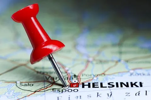 Espoo, Finland pin on map Foto stock