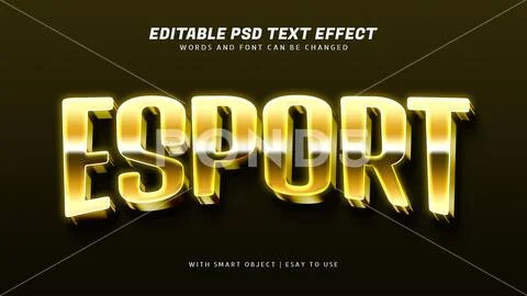 Esport 3d gold gradient text effect editable PSD Template