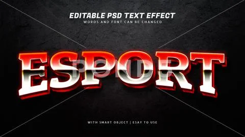 Esport 3d red gradient text effect editable PSD Template