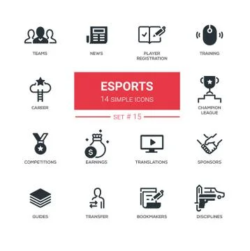 ESports - Modern simple thin line design icons, pictograms set Stock Illustration