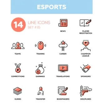 ESports - Modern simple thin line design icons, pictograms set Stock Illustration