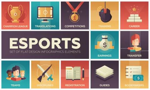 Esports - modern vector flat design icons set Stock Illustration