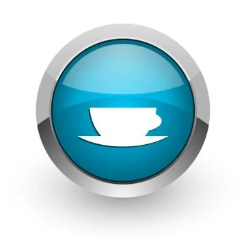 Espresso blue silver metallic chrome border web and mobile phone icon on whit Stock Illustration