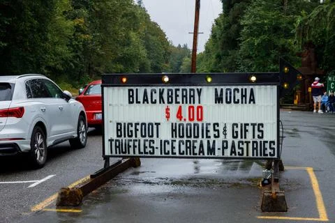 Espresso Chalet reader board for mocha and Bigfoot gifts, Index Stock Photos