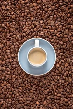 Espresso on coffee beans Fotos de archivo