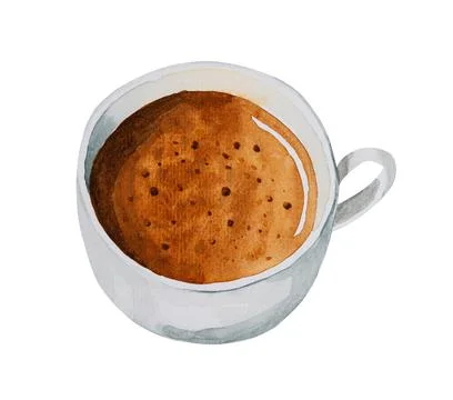 Espresso coffee in ceramic cup. Hand drawn watercolor. Stock Illustration