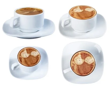 Espresso coffee in a ceramic dish, isolate on a white background, close-up. Stock Photos