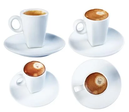 Espresso coffee in a ceramic dish, isolate on a white background, close-up in Stock Photos