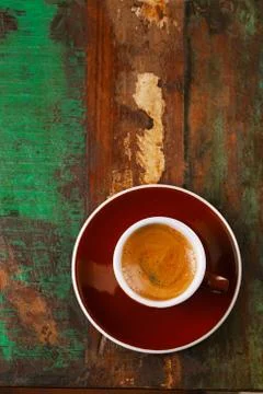 Espresso coffee cup on rustic table Stock Photos