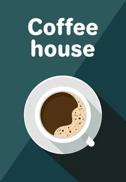 Espresso coffee cup with text coffee house, top view. Blue duocolor backgroun Stock Illustration