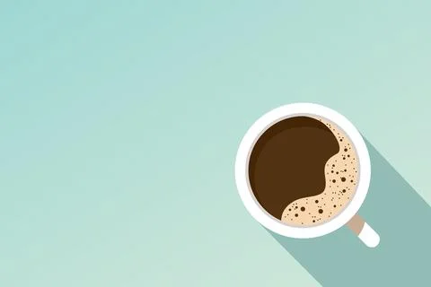 Espresso coffee cup, top view. Blue background. Flat style vector illustratio Stock Illustration