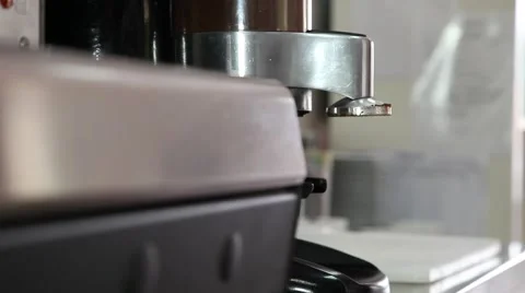 Espresso coffee grinder with bayonet ready to be filled, slider shot Stock Footage 64713232
