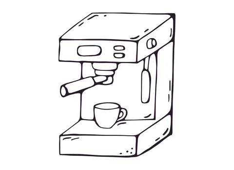 Espresso Coffee Machine Hand Drawn Doodle Clipart Stock-Illustration