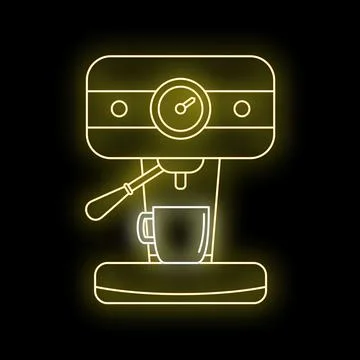 Espresso coffee machine neon glow art line Stock Illustration