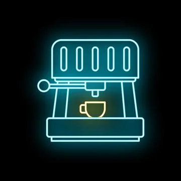 Espresso coffee machine neon icon glowing sign Stock Illustration