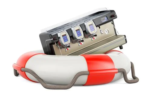 Espresso coffee machine professional inside lifebelt. 3D rendering Stock Illustration