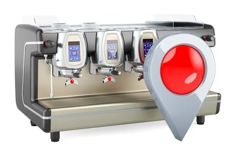 Espresso coffee machine professional with map pointer, 3D rendering 스톡 일러스트