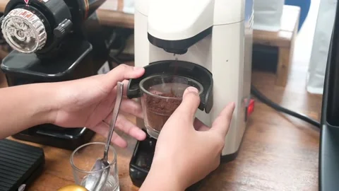 Espresso coffee machine with roasted coffee beans Stock Footage 236452341