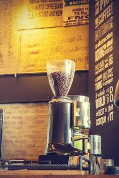 Espresso coffee machine with roasted coffee beansv, vintage  style Stock Photos