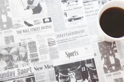 Espresso coffee on newspaper pattern Stock Photos