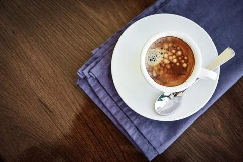 Espresso coffee in small white cup 스톡 사진
