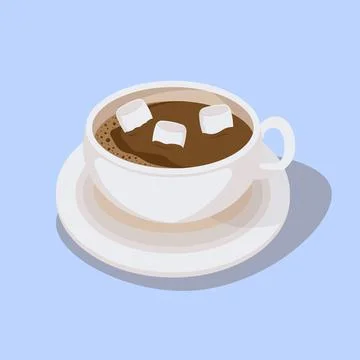 Espresso coffee in white cup with plate in blue background. Americano and mar Stock Illustration