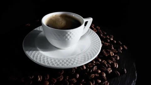 Espresso coffee in white cup rotating Stock Footage 232864790