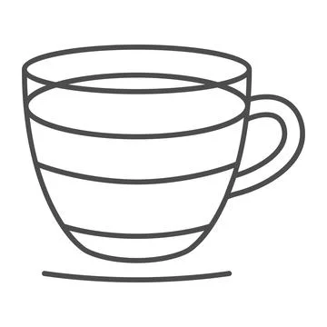 Espresso in glass cup with handle thin line icon, catering business concept Illustration