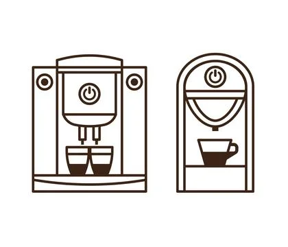 Espresso Machine and Coffee Maker Line Icons Stock Illustration