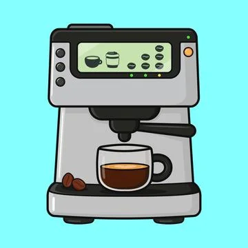 Espresso machine brewing coffee in a clear mug Illustrazione stock