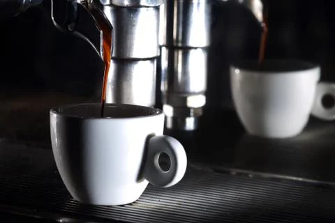 Espresso machine brewing a coffee Stock Photos